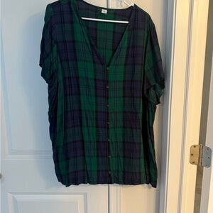 Old Navy Green and Blue Plaid Button-Up Blouse